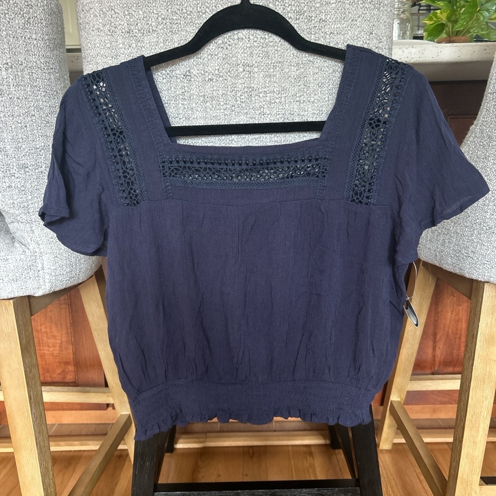 NWT Navy Blue Square Neck Top